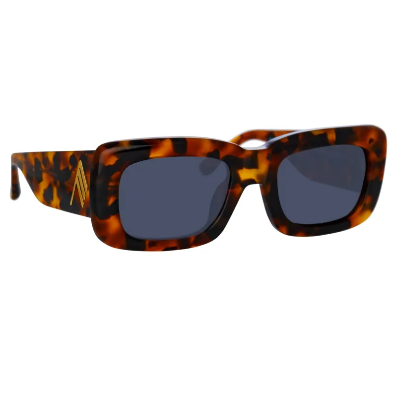 The Attico Marfa Rectangular Sunglasses in Tortoiseshell and Blue Lenses sold by Linda Farrow