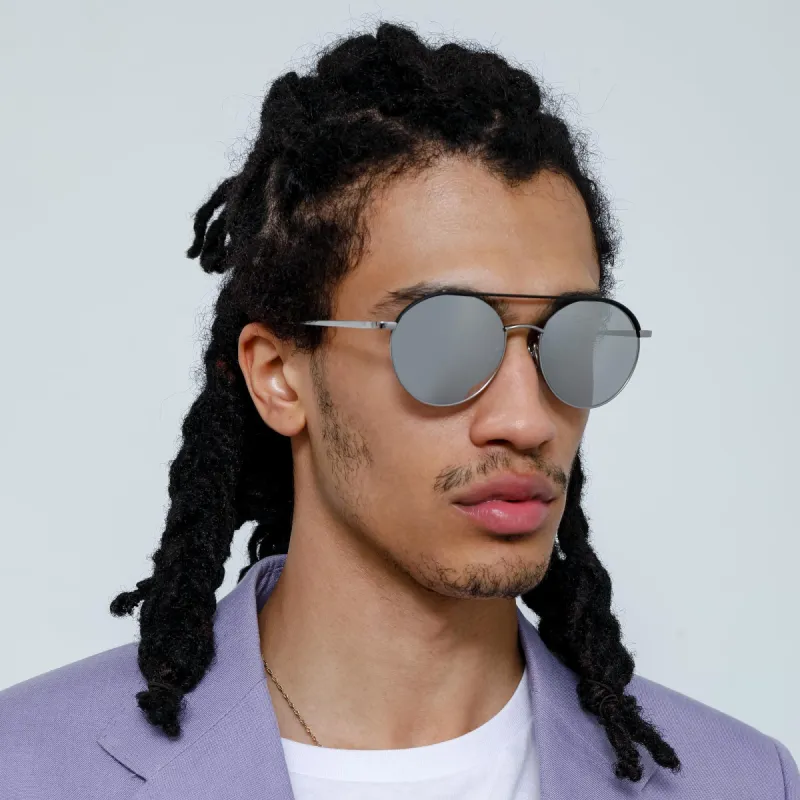 Dustin Round Sunglasses in Black and White Gold (Men's) sold by Linda Farrow