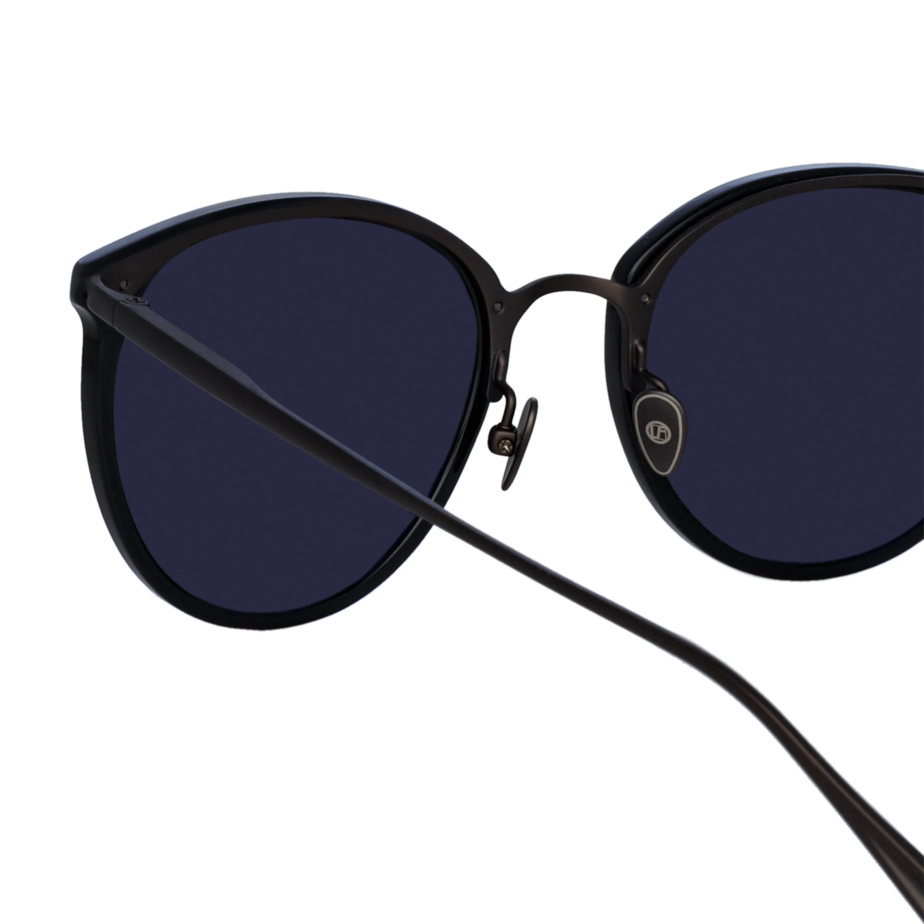 Calthorpe Oval Sunglasses in Black and Matt Nickel (Men's) sold by Linda Farrow product image thumbnail 4