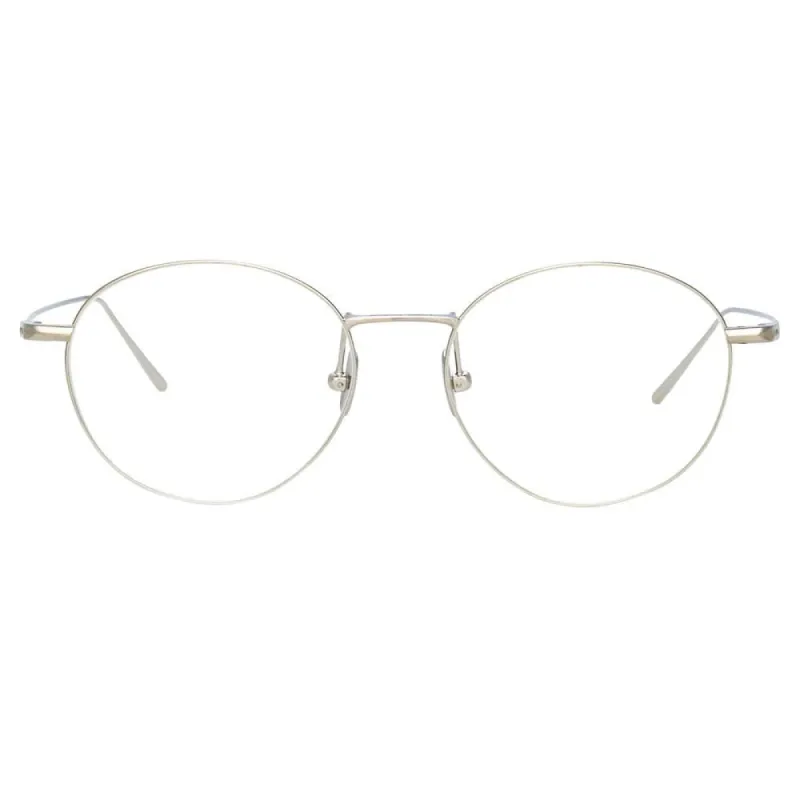 Mayne Oval Optical Frame in White Gold sold by Linda Farrow