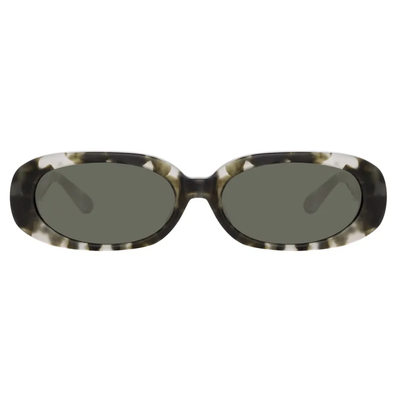 Cara Oval Sunglasses in Black and Grey Tortoiseshell sold by Linda Farrow