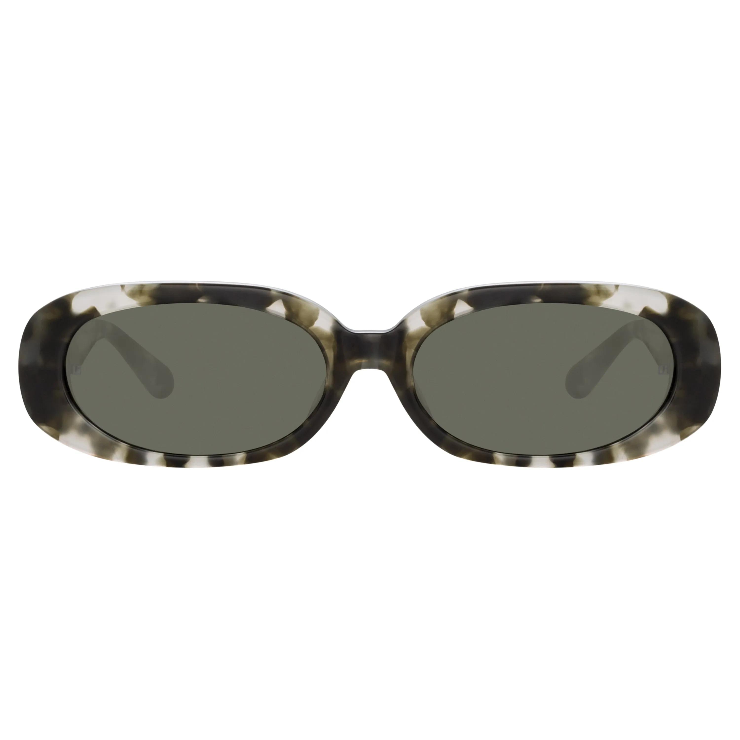 Cara Oval Sunglasses in Black and Grey Tortoiseshell sold by Linda Farrow