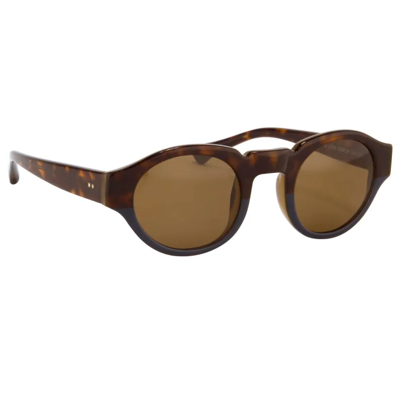 Dries Van Noten Oval Sunglasses in Navy sold by Linda Farrow