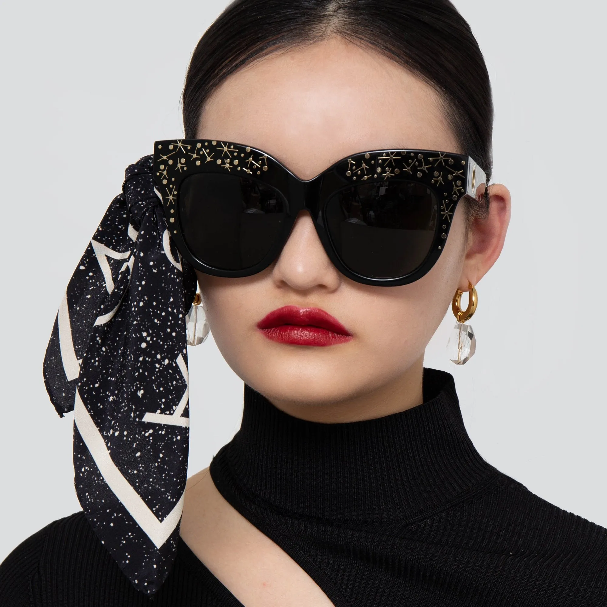 Dunaway Oversized Sunglasses in Sparkled Black sold by Linda Farrow product image thumbnail 3