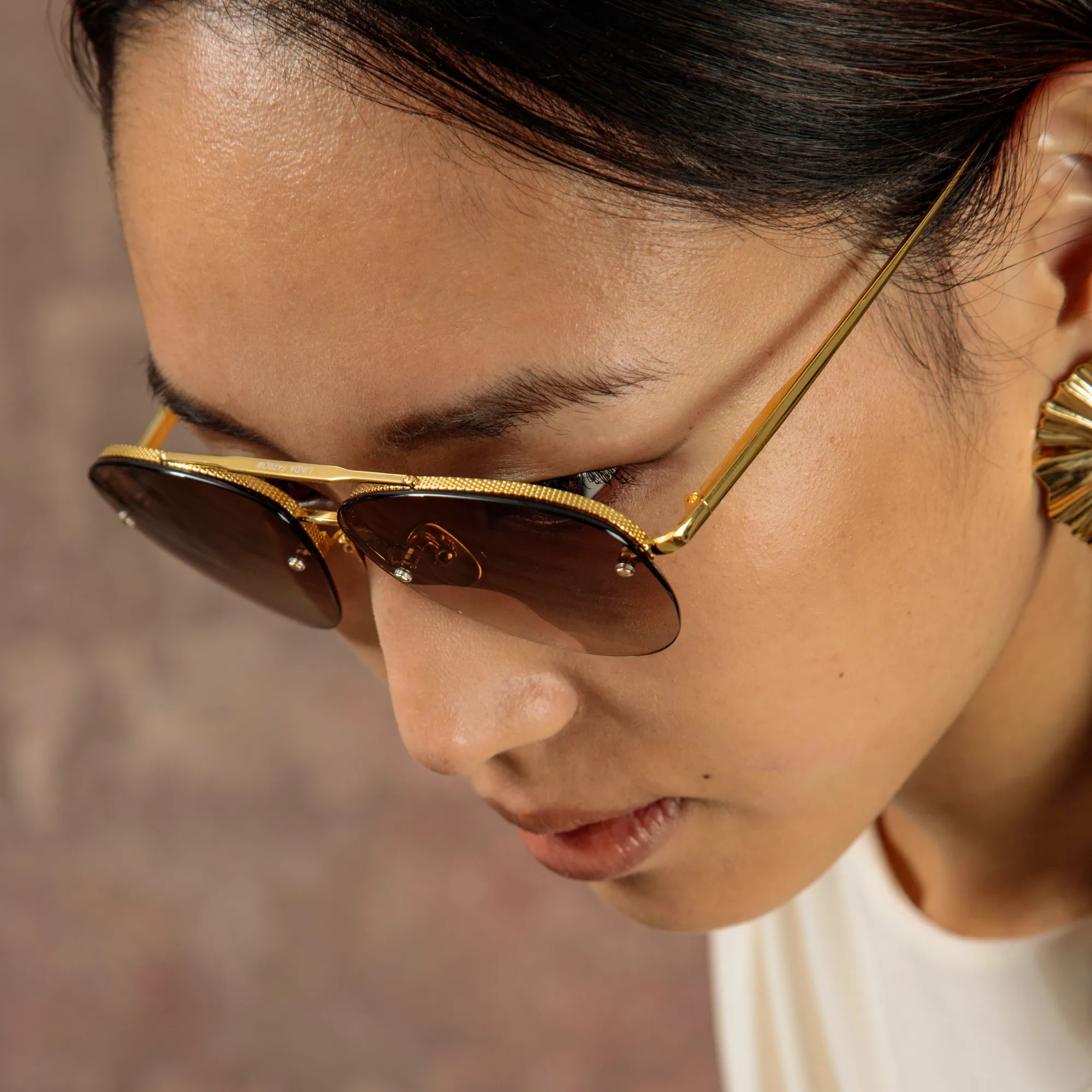 Edano Aviator Sunglasses in Yellow Gold sold by Linda Farrow product image thumbnail 3