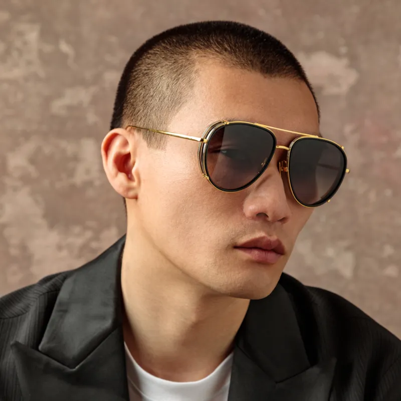 Men's Dimitri Aviator Sunglasses in Matt Nickel sold by Linda Farrow
