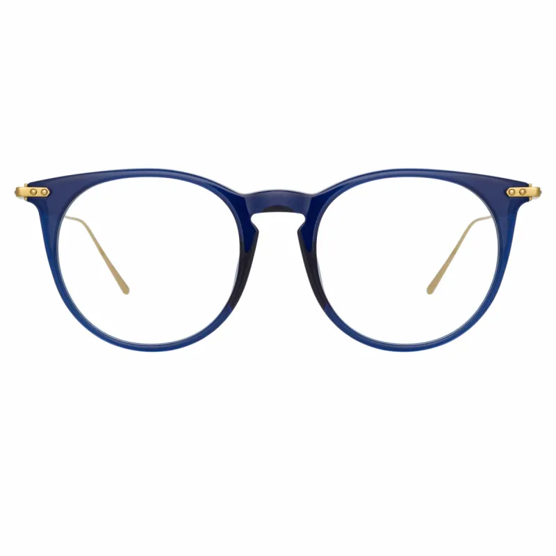 Ellis A Oval Optical Frame in Navy sold by Linda Farrow