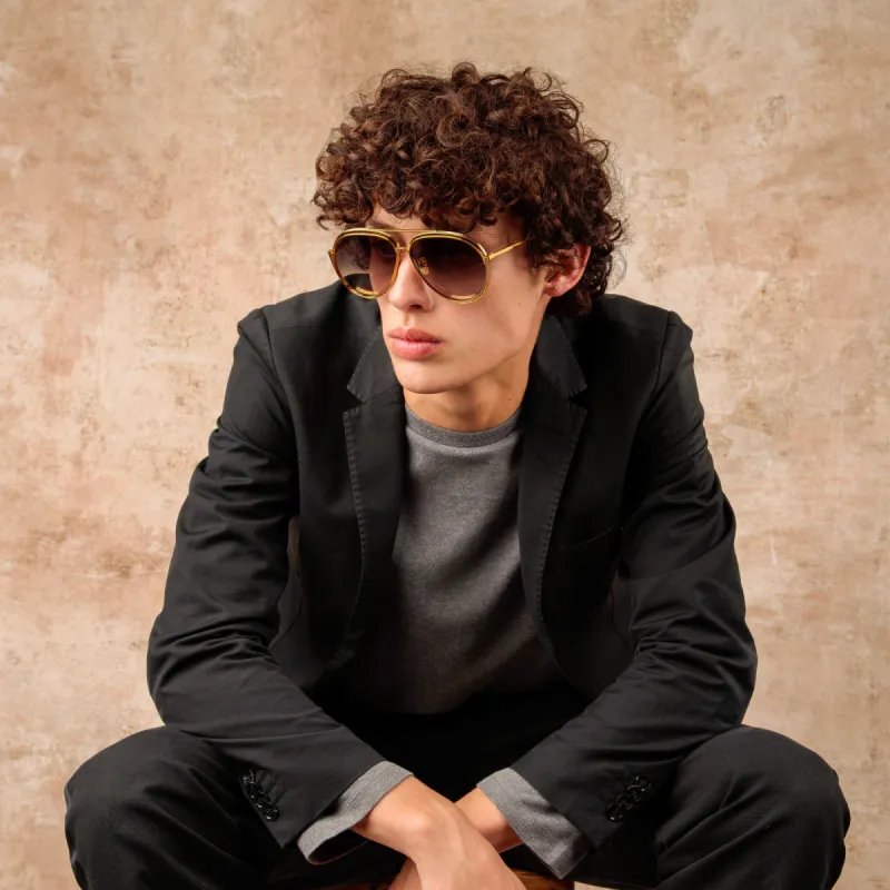 Men's Francisco Aviator Sunglasses in Yellow Gold sold by Linda Farrow