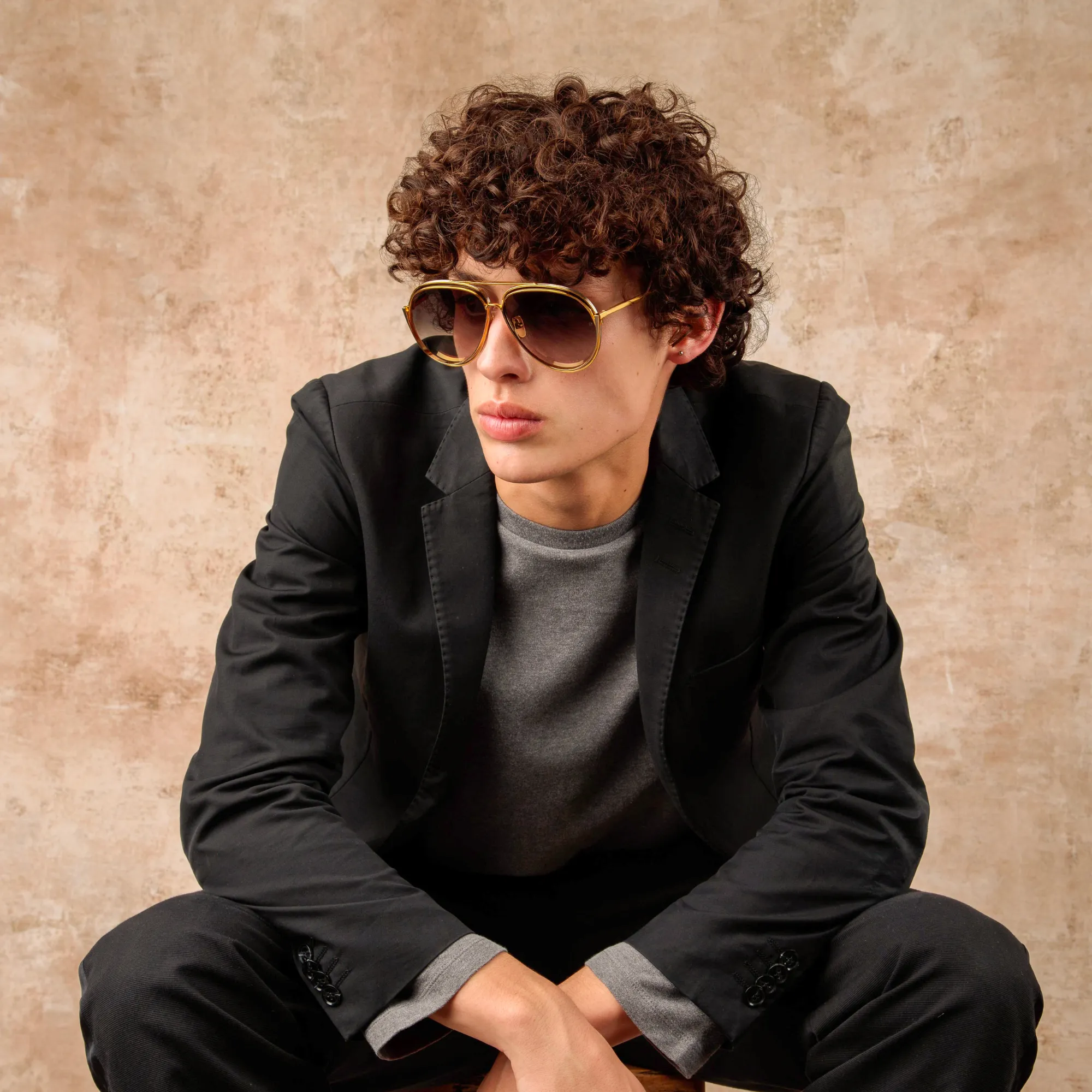 Men's Francisco Aviator Sunglasses in Yellow Gold sold by Linda Farrow