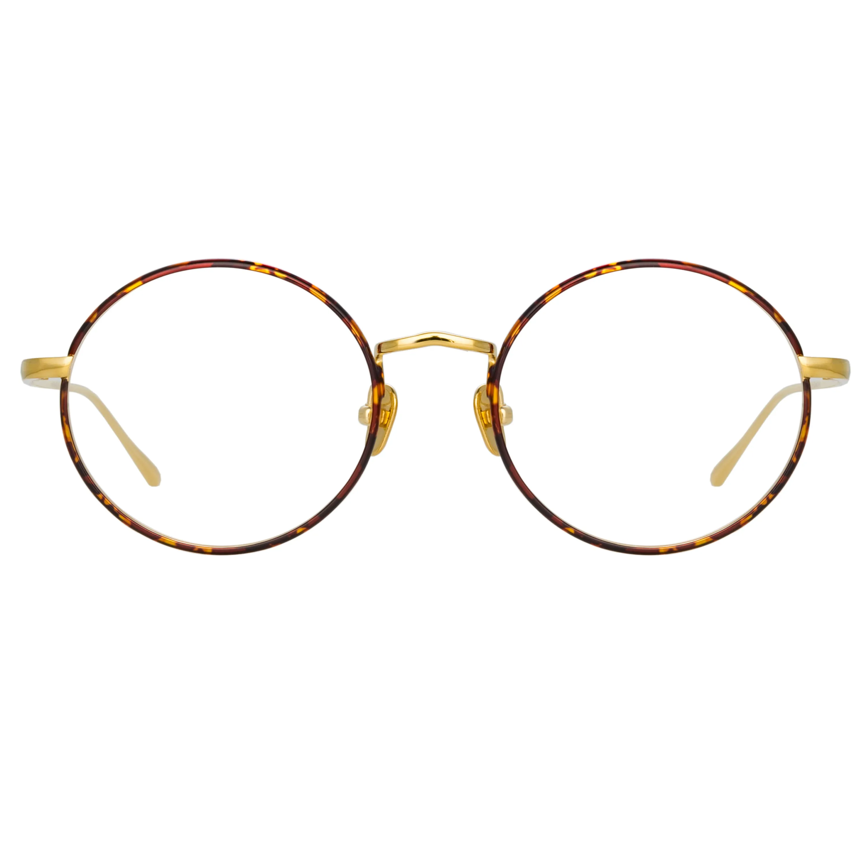 Adams Oval Optical Frame in Yellow Gold and Tortoiseshell sold by Linda Farrow