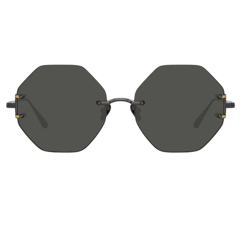 Arua Hexagon Sunglasses in Nickel sold by Linda Farrow