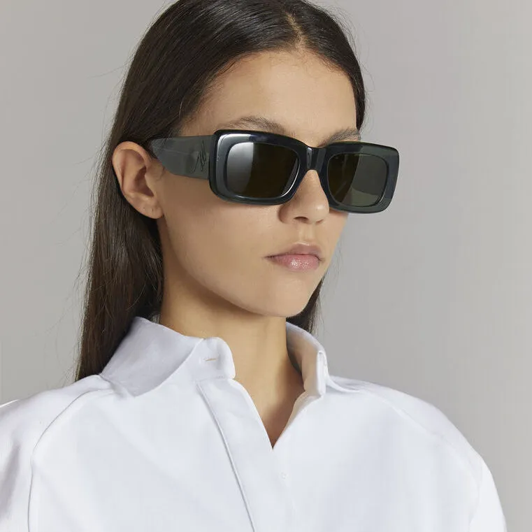 The Attico Marfa Rectangular Sunglasses in Military Green sold by Linda Farrow