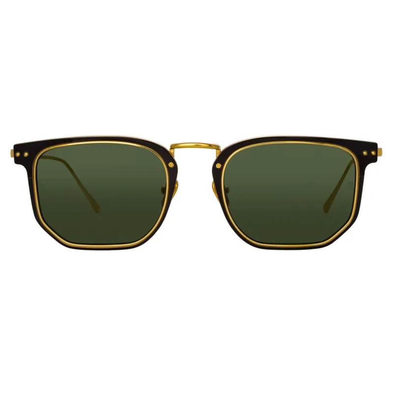 Saul D-Frame Sunglasses in Black and Yellow Gold sold by Linda Farrow