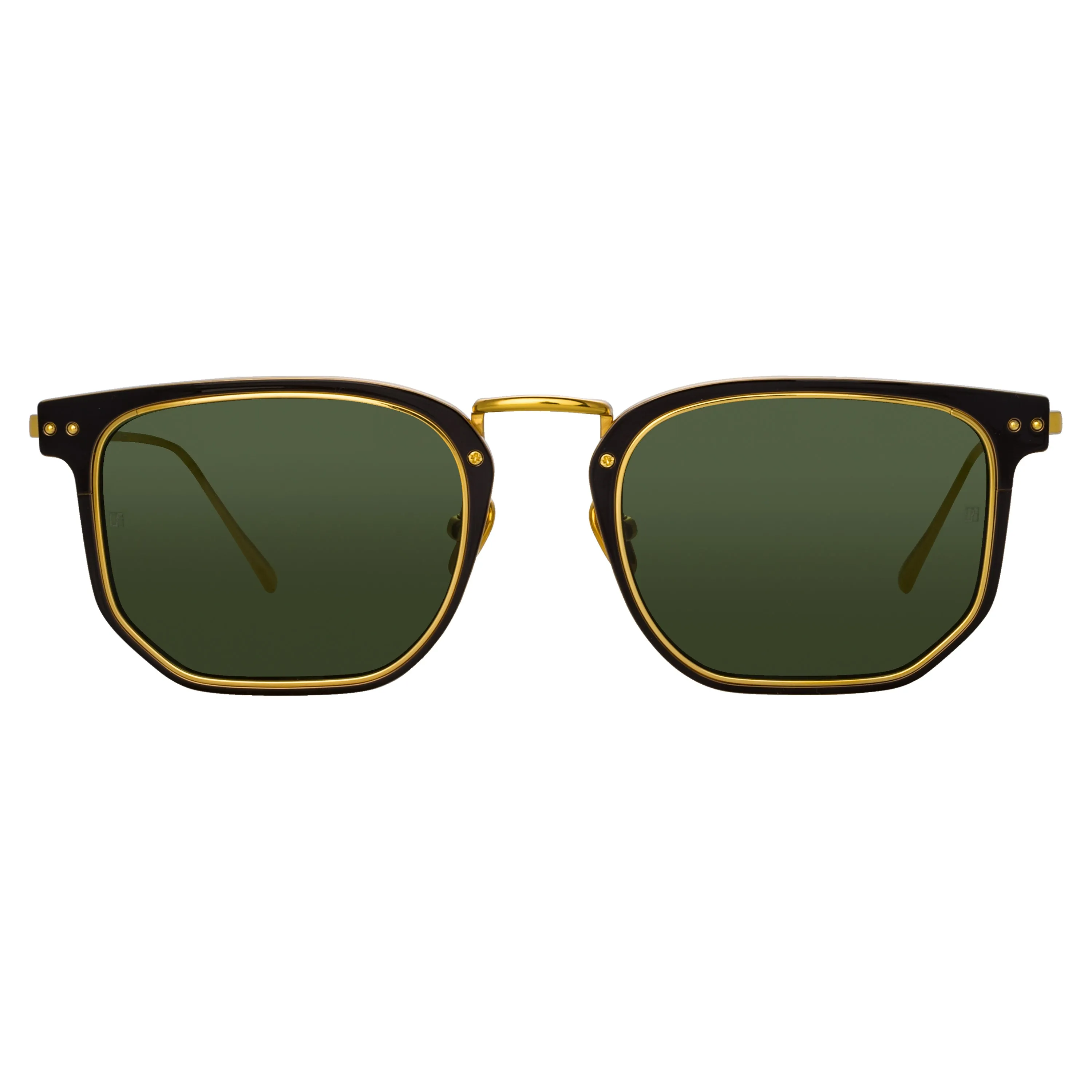Saul D-Frame Sunglasses in Black and Yellow Gold sold by Linda Farrow