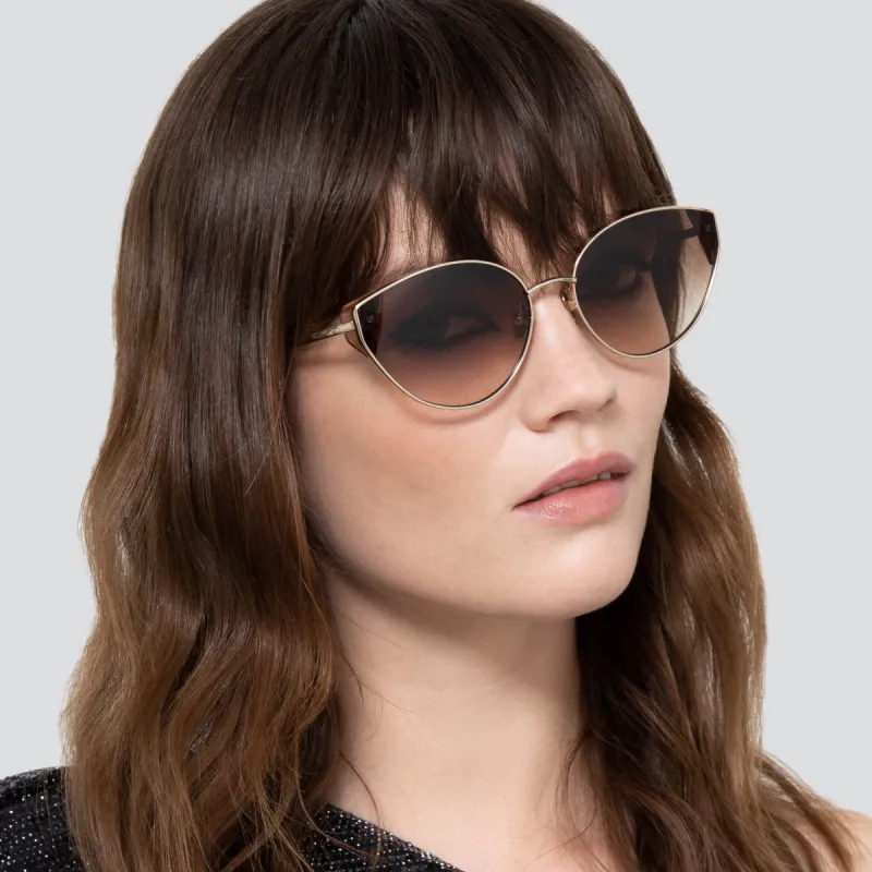 Liv Cat Eye Sunglasses in Light Gold and Brown sold by Linda Farrow