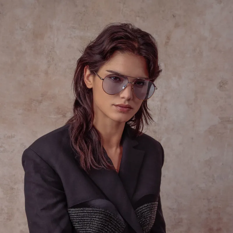 Marcelo Aviator Sunglasses in Light Blue and Red sold by Linda Farrow