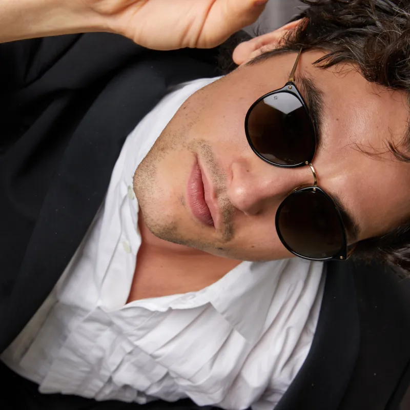 The Calthorpe | Men's Oval Sunglasses in Black Frame(C86) sold by Linda Farrow