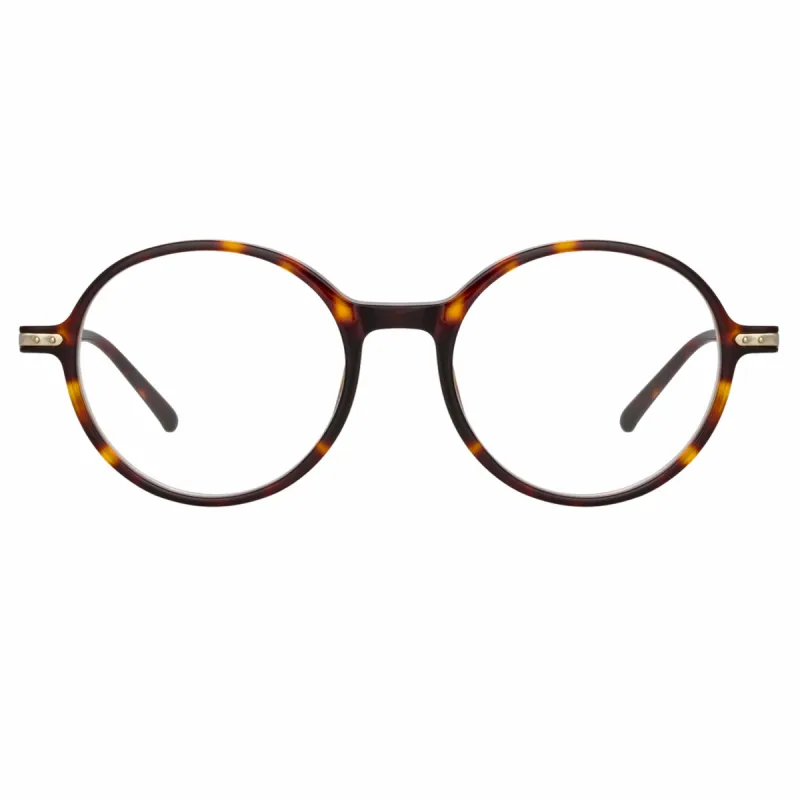 Merrick Oval Optical Frame in Tortoiseshell sold by Linda Farrow