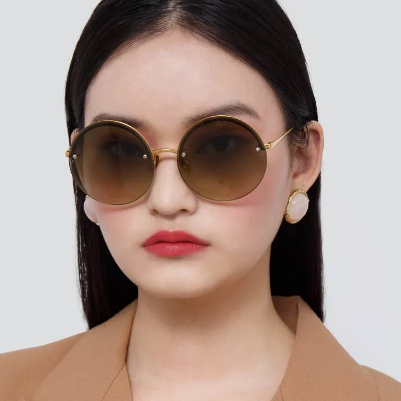 Adrienne Round Sunglasses in Yellow Gold and Green sold by Linda Farrow
