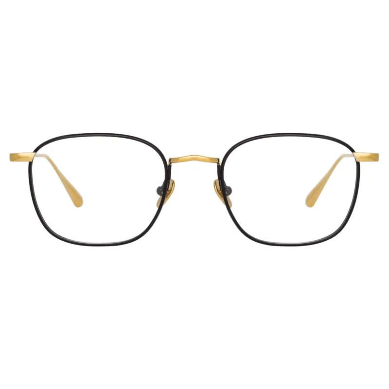 Hendrik Oval Optical Frame in Yellow Gold and Black sold by Linda Farrow