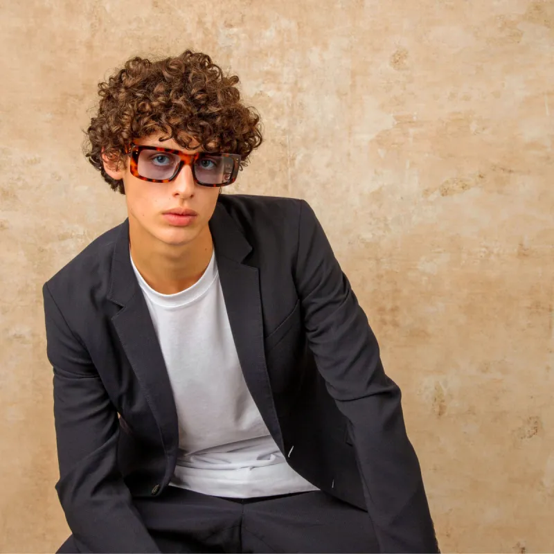 Men's Morrison Rectangular Sunglasses in Tortoiseshell and Blue sold by Linda Farrow