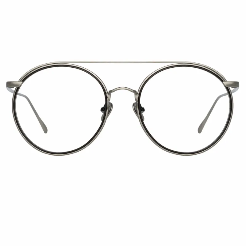 Corey Oval Optical Frame in White Gold sold by Linda Farrow