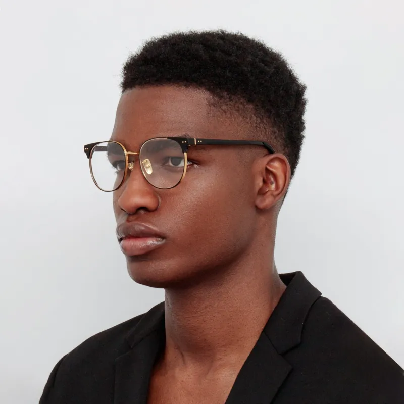 Men's Spence Oval Optical Frame in Black and Yellow Gold sold by Linda Farrow