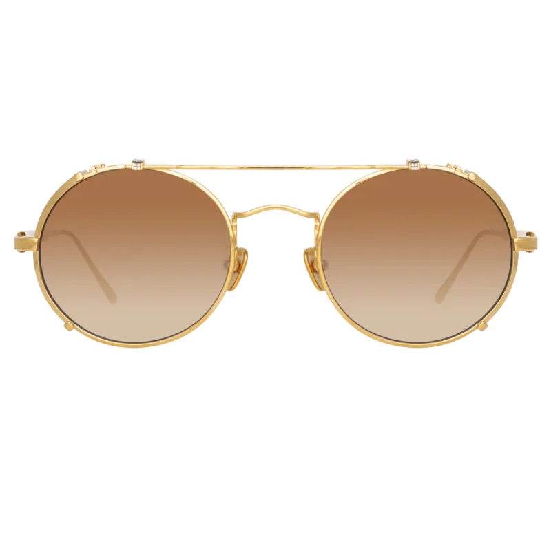 Jimi Oval Sunglasses in Yellow Gold sold by Linda Farrow