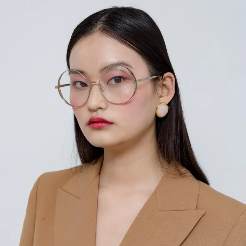 Lockhart Round Optical Frame in Light Gold and Green sold by Linda Farrow