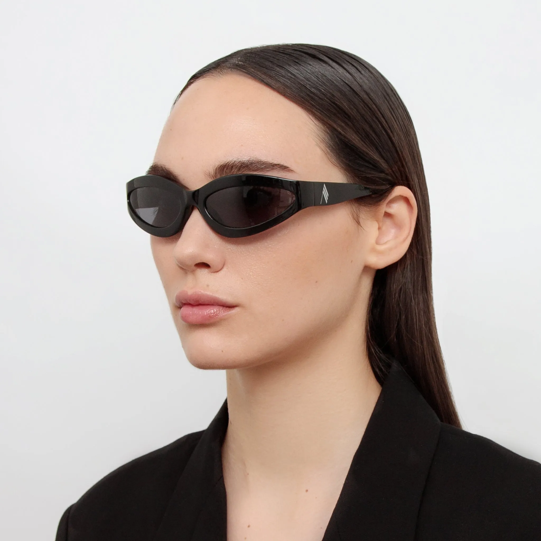 Agnes Wrap Sunglasses in Black sold by Linda Farrow