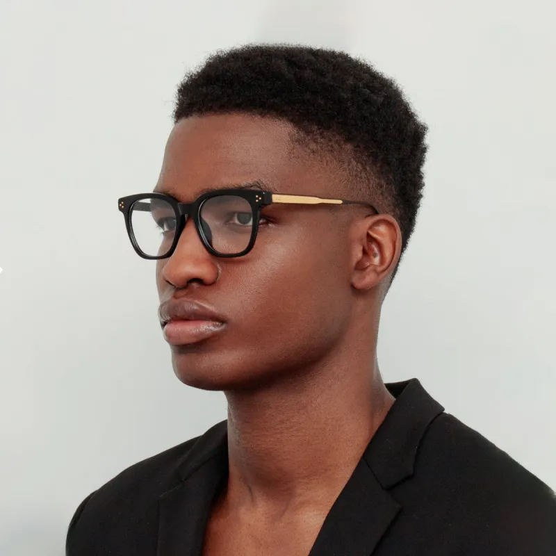 Men's Evans Optical D-Frame in Black and Yellow Gold sold by Linda Farrow