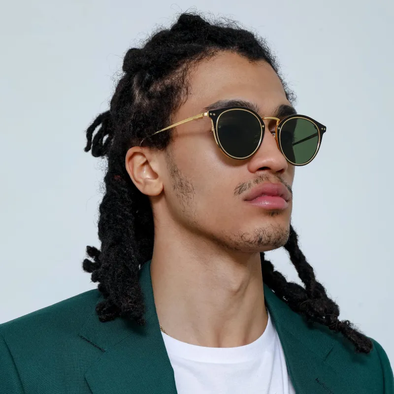 Cooper Oval Sunglasses in Yellow Gold and Green (Men's) sold by Linda Farrow