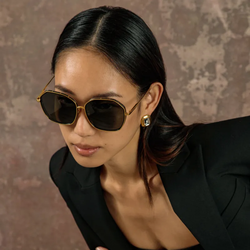 Rowe Oversize Sunglasses in Yellow Gold sold by Linda Farrow