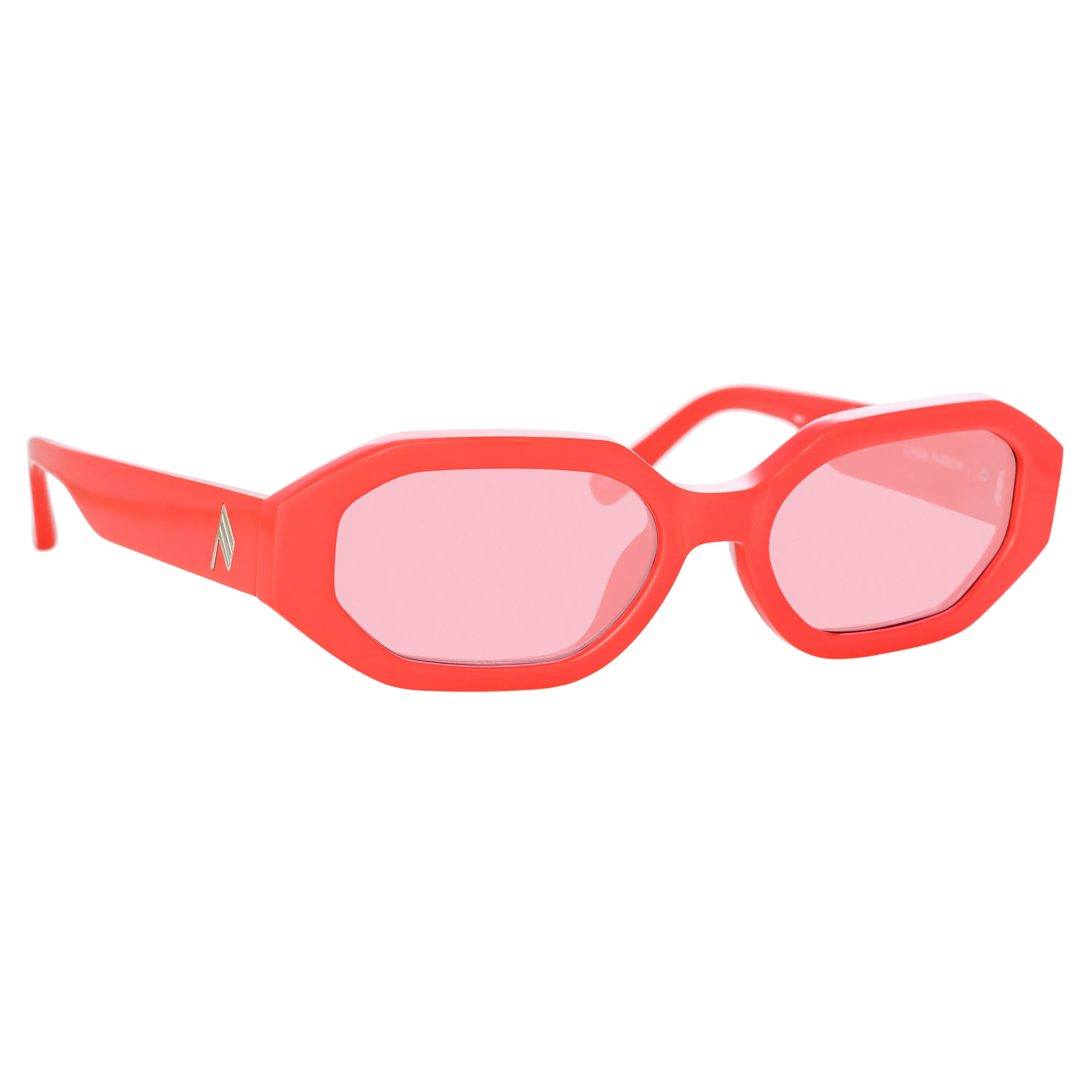 The Attico Irene Angular Sunglasses in Coral sold by Linda Farrow