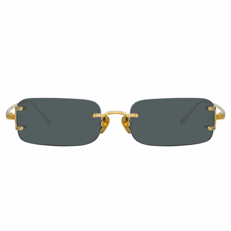 Taylor Rectangular Sunglasses in Yellow Gold and Grey sold by Linda Farrow