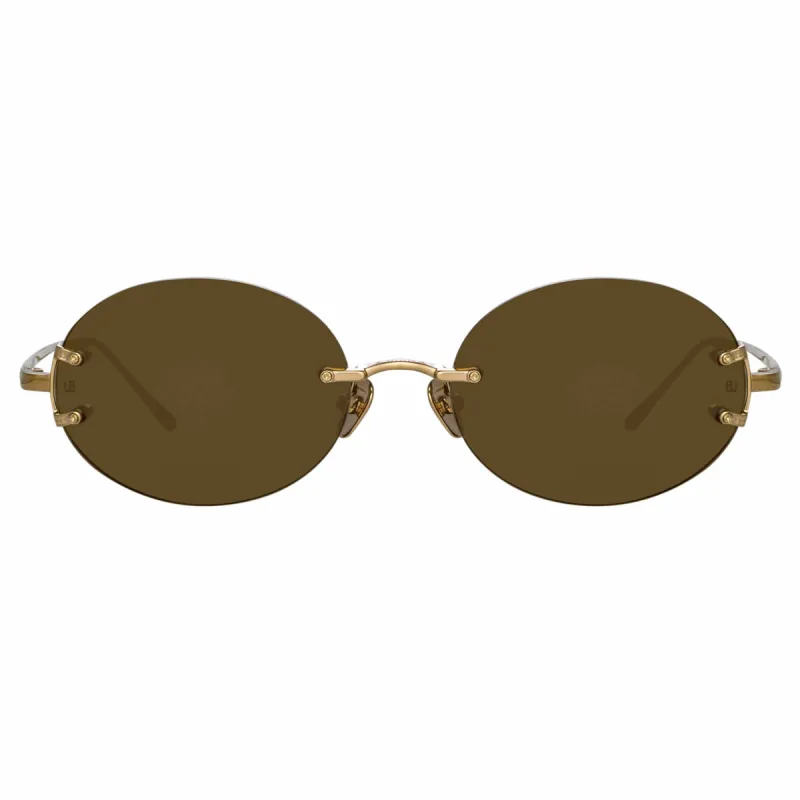 Knight Oval Sunglasses in Light Gold and Brown sold by Linda Farrow