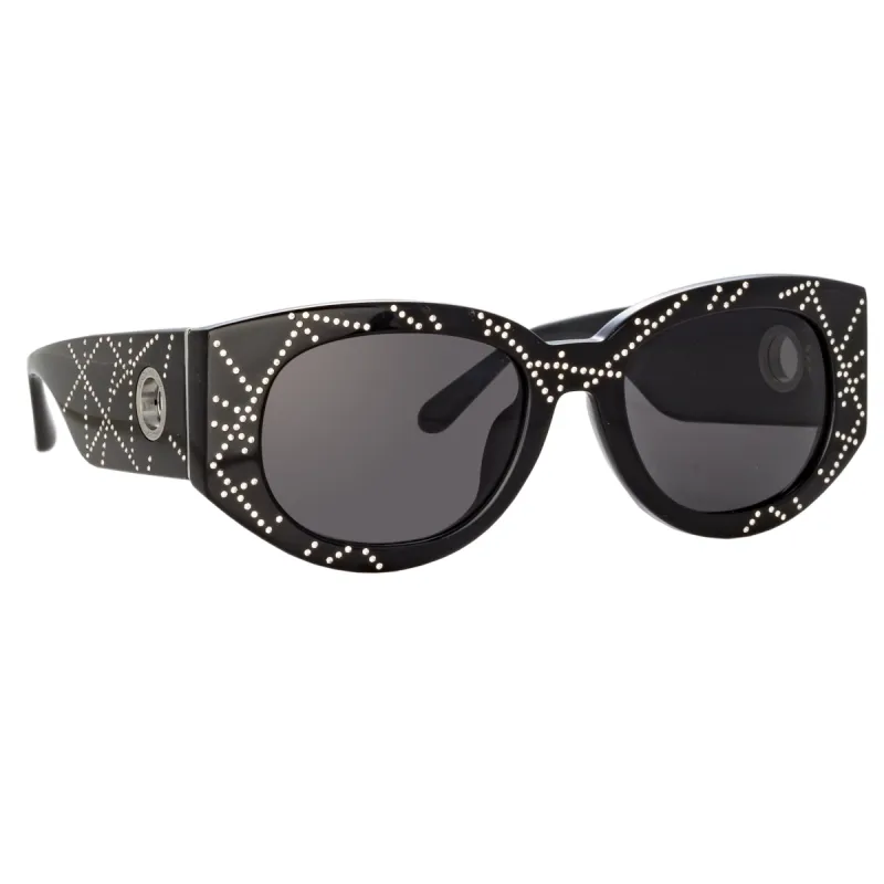 Debbie D-Frame Sunglasses in Black and Crystals sold by Linda Farrow