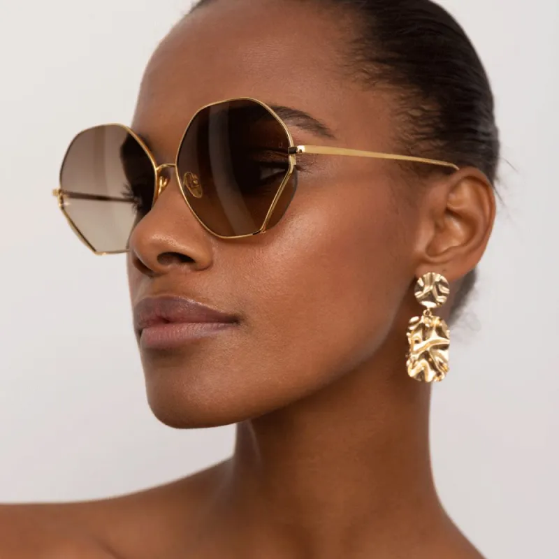 Fawcet Hexagon Sunglasses in Yellow Gold sold by Linda Farrow