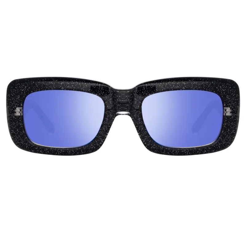 The Attico Marfa Rectangular Sunglasses in Glitter and Blue sold by Linda Farrow