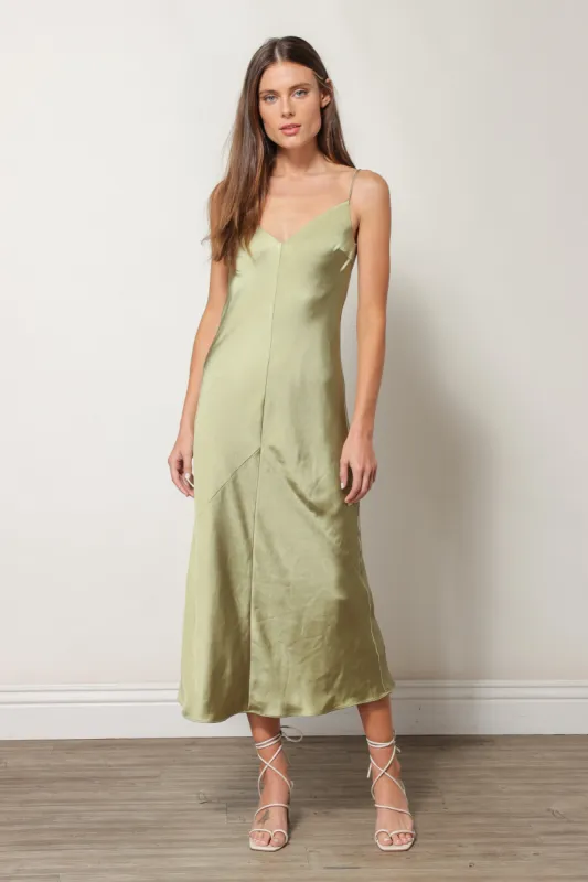 DOLLY SATIN DRESS MOSS sold by Line & Dot