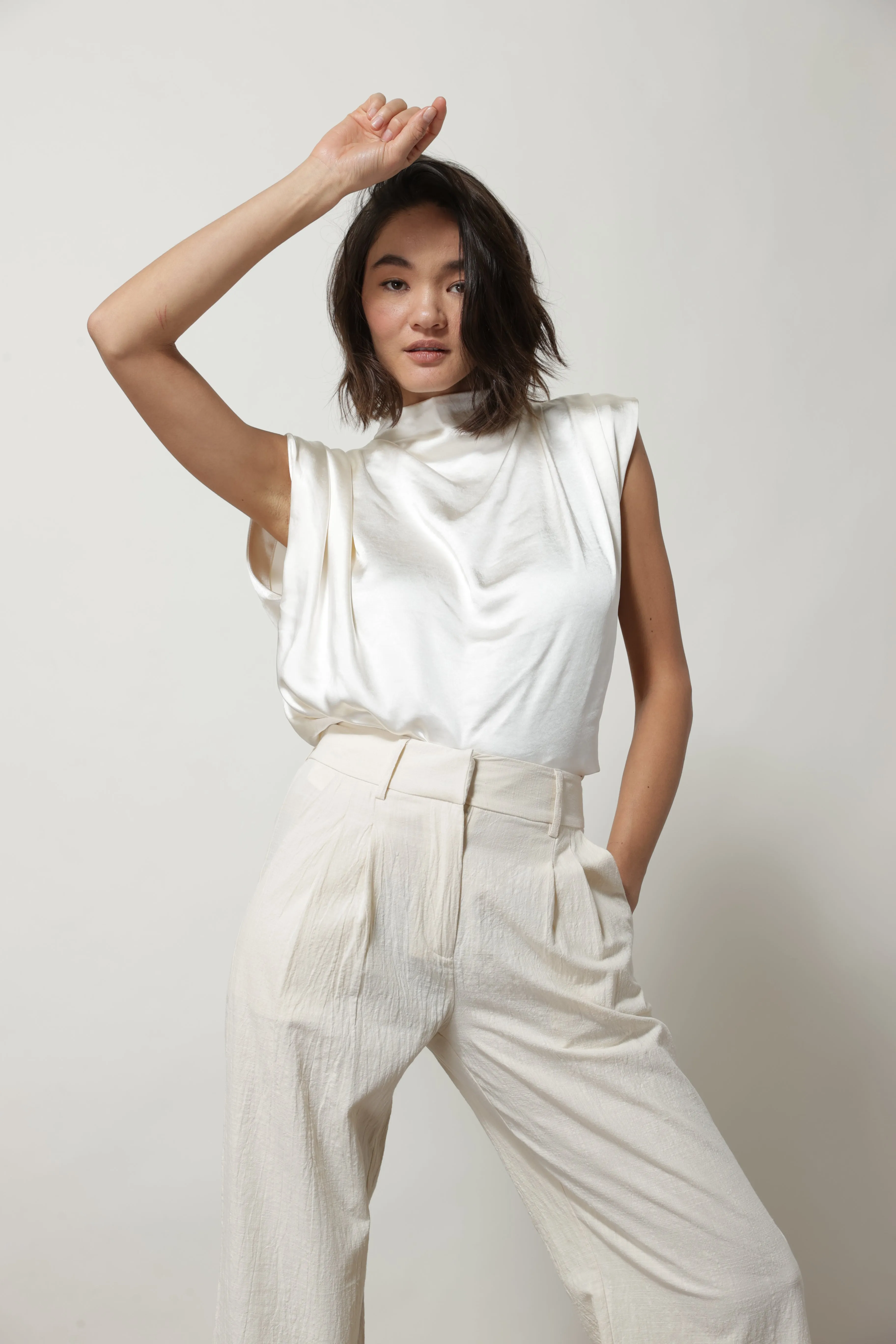 DOLLY SATIN MOCK NECK BLOUSE IVORY sold by Line & Dot product image thumbnail 3