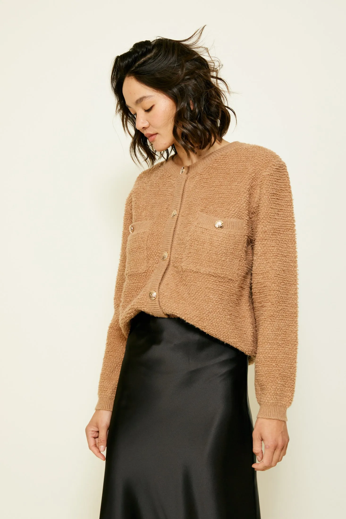 Khloe Boucle Cardigan (Taupe) sold by Line & Dot product image thumbnail 3