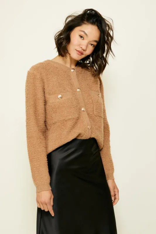 Khloe Boucle Cardigan (Taupe) sold by Line & Dot