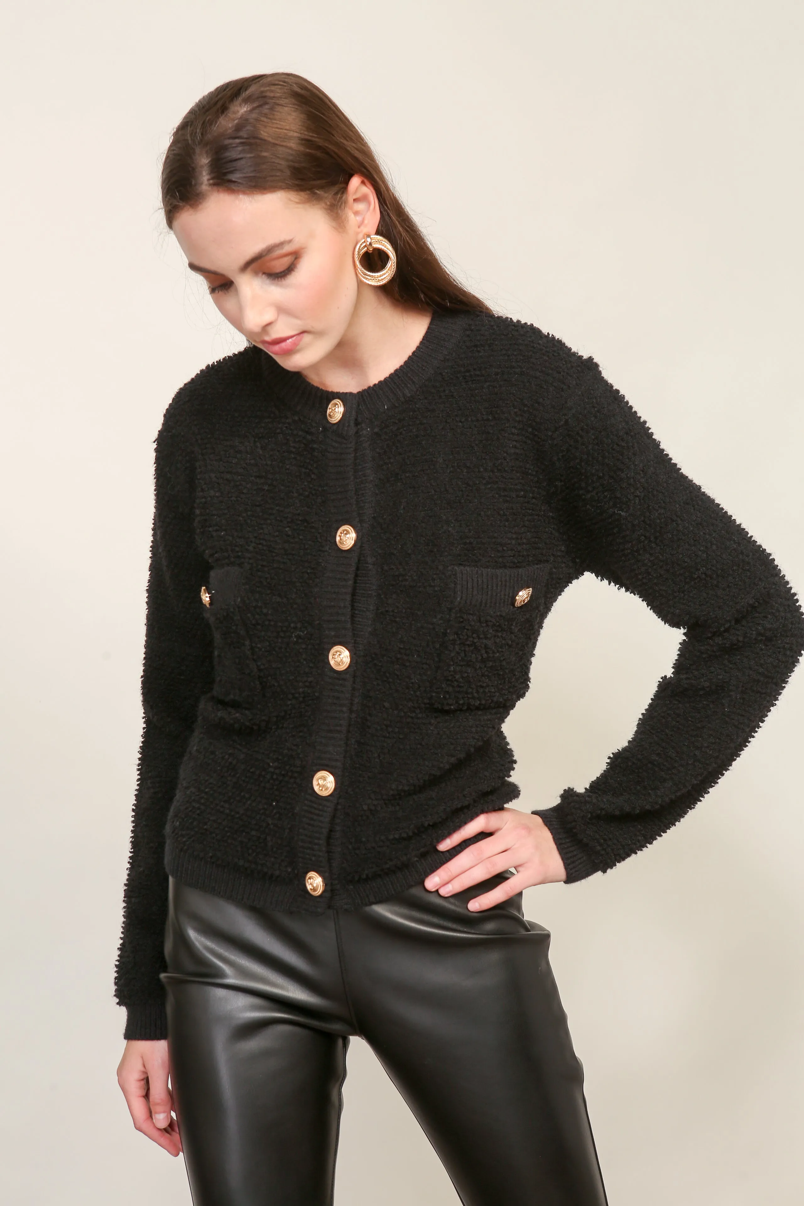 Khloe Boucle Cardigan (Black) sold by Line & Dot