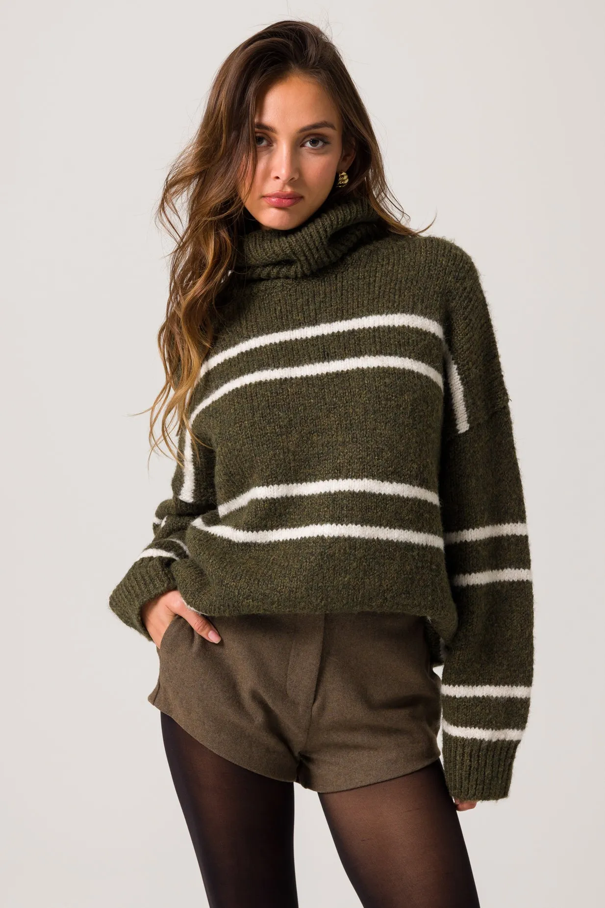 VERONICA SWEATER - OLIVE AND IVORY sold by Line & Dot