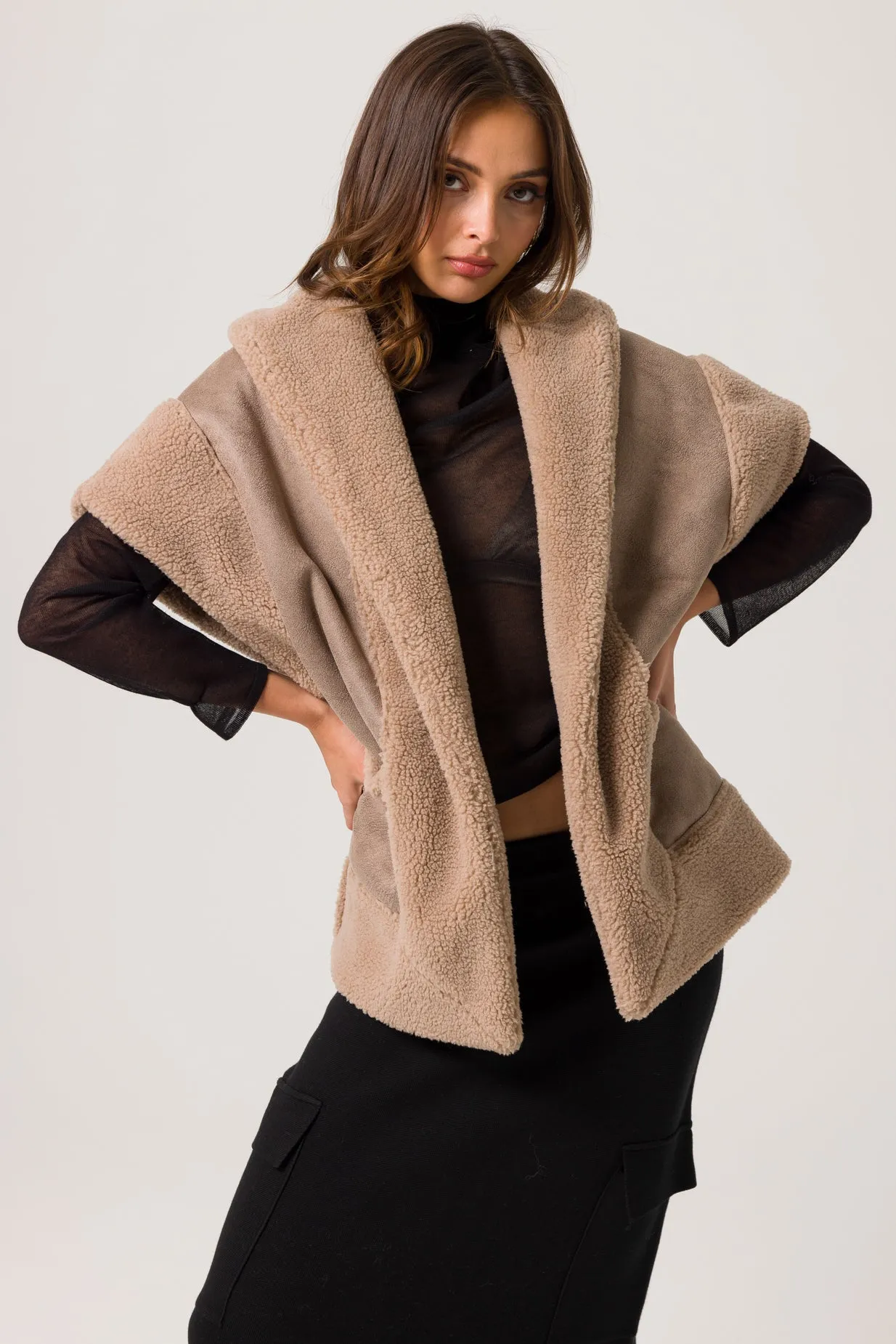 ACE FAUX SHEARLING VEST - MUSHROOM sold by Line & Dot product image thumbnail 2