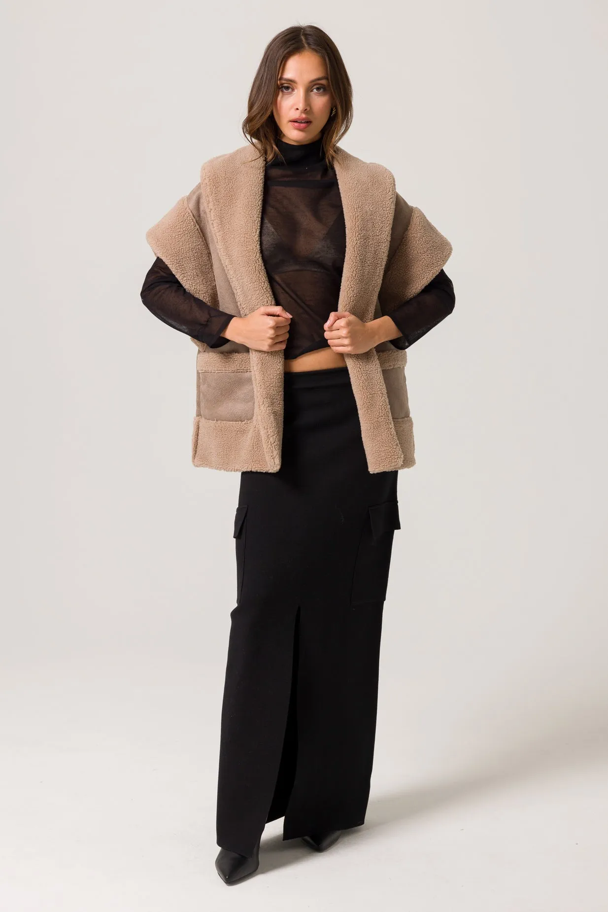 ACE FAUX SHEARLING VEST - MUSHROOM sold by Line & Dot