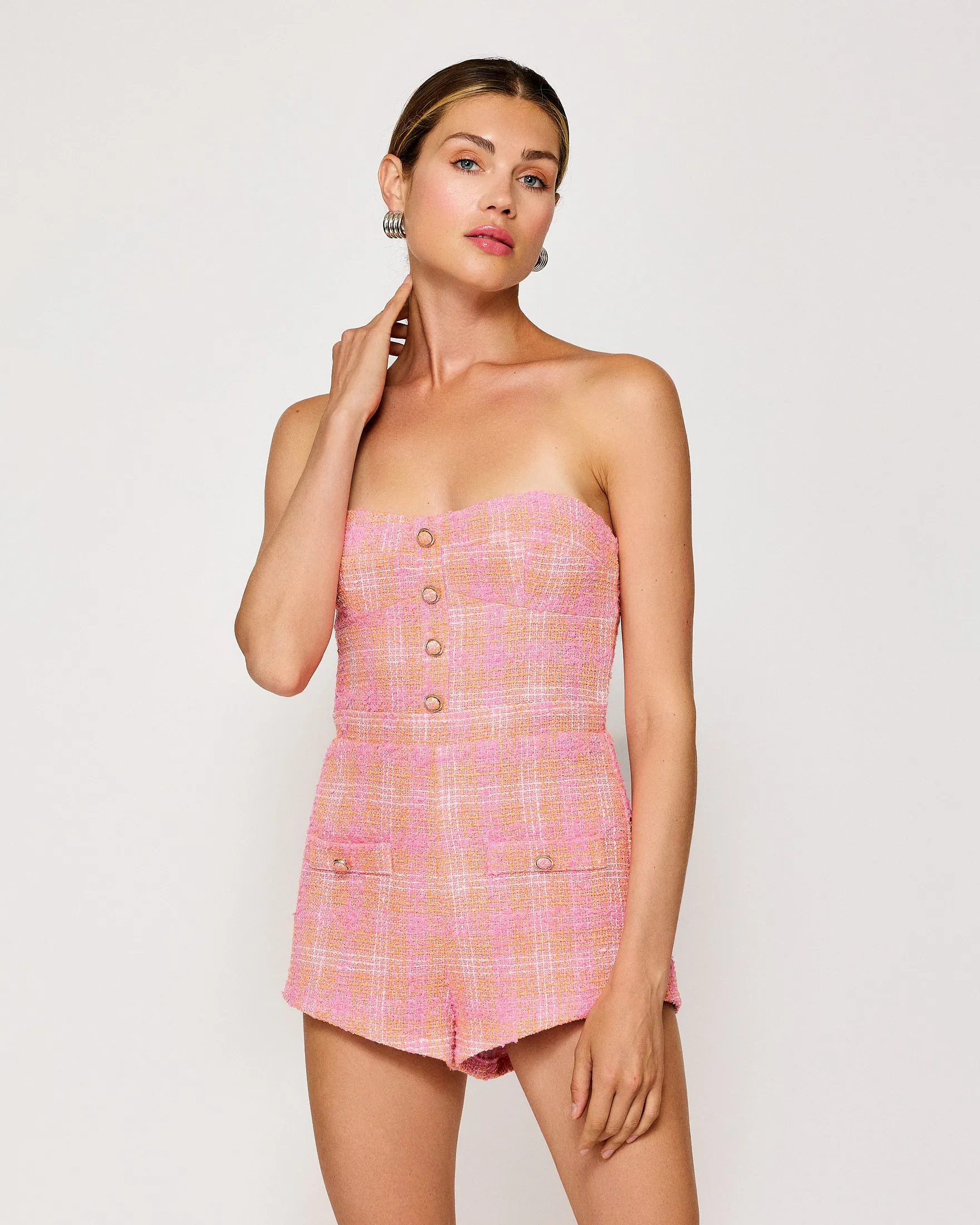 LEEZA STRAPLESS TWEED ROMPER sold by Line & Dot