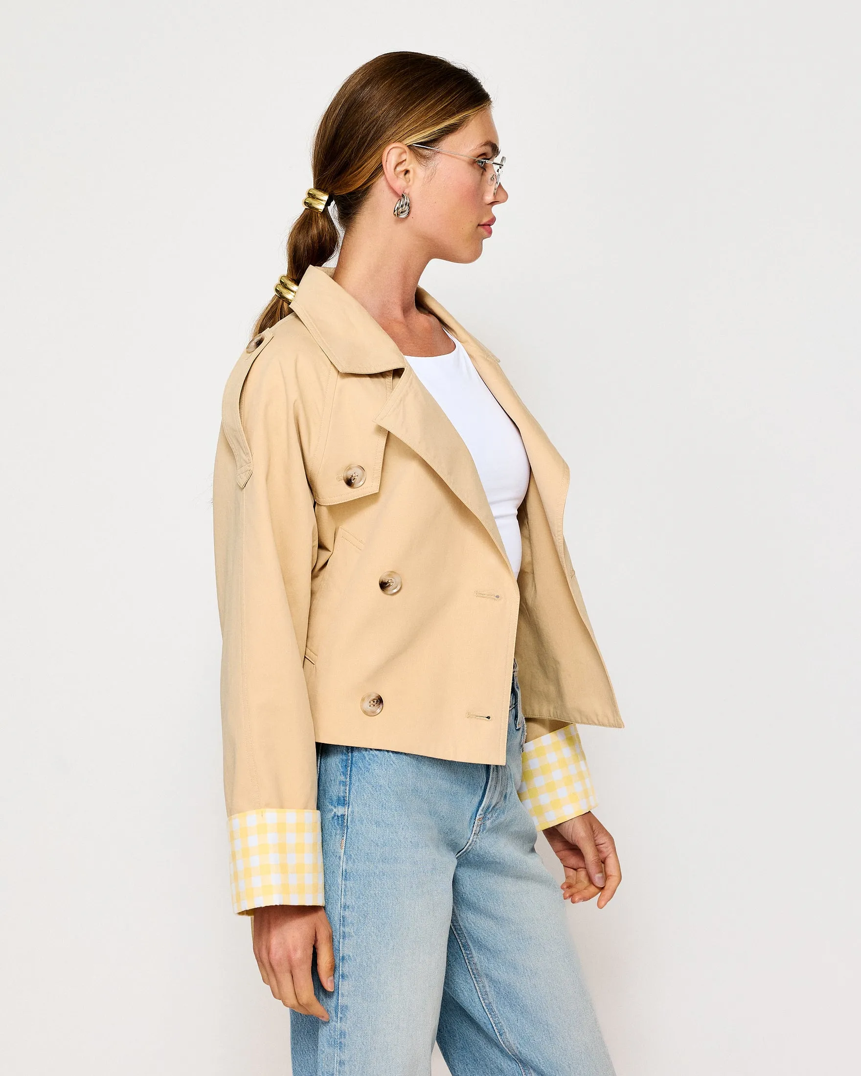 ALBA CROP TRENCH JACKET WITH GINGHAM CHECK CUFFS sold by Line & Dot product image thumbnail 5