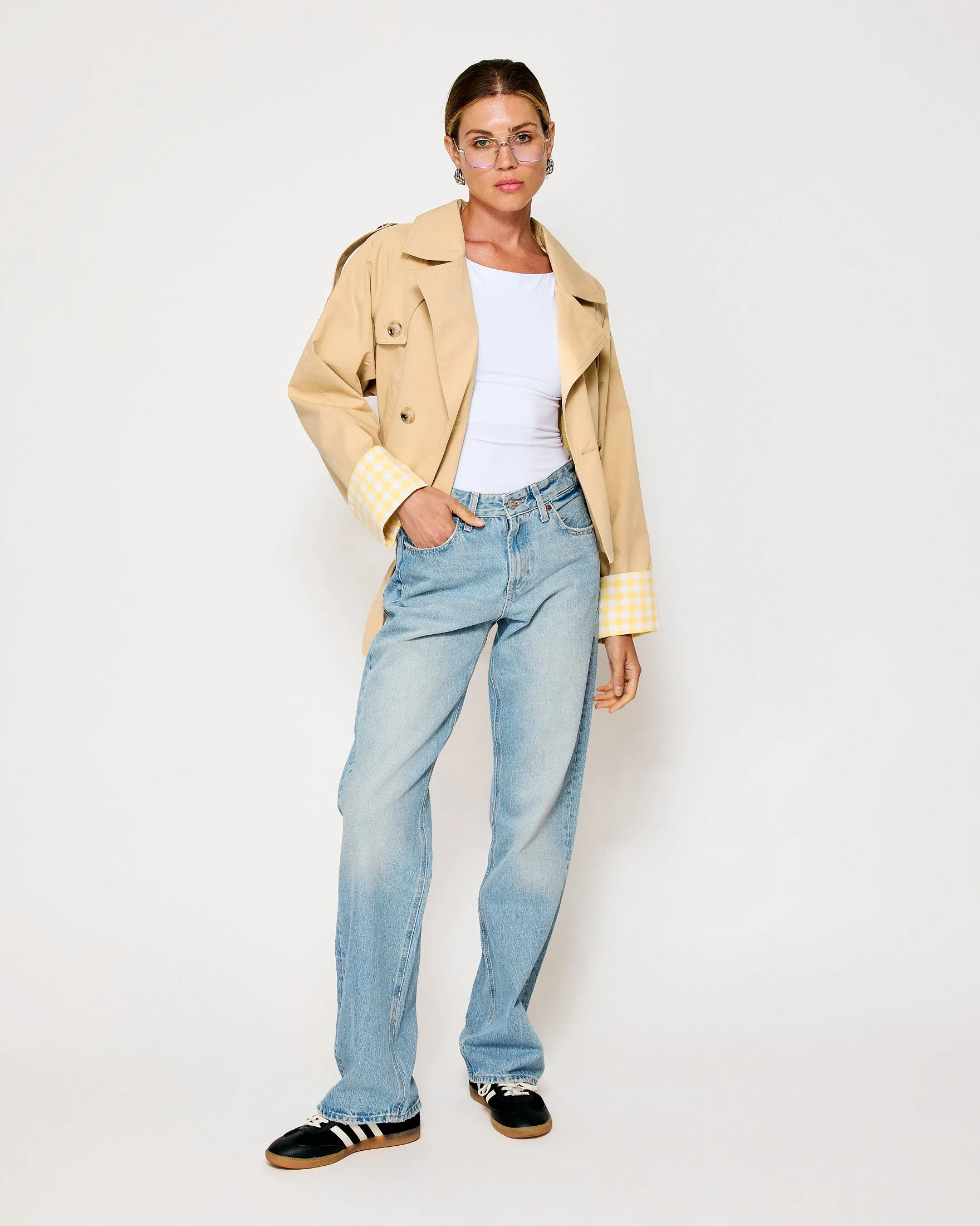 ALBA CROP TRENCH JACKET WITH GINGHAM CHECK CUFFS sold by Line & Dot product image thumbnail 4
